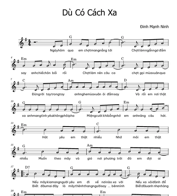 Sheet Nhạc Dù Có Cách Xa