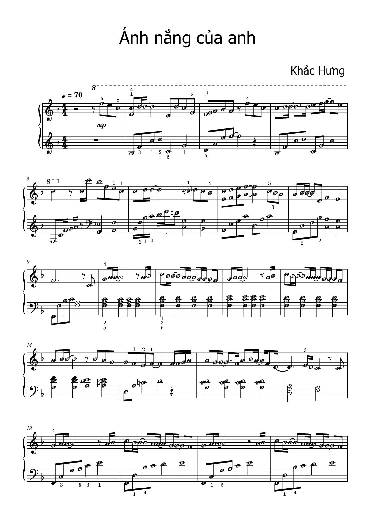 Sheet Nhạc Ánh Nắng Của Anh