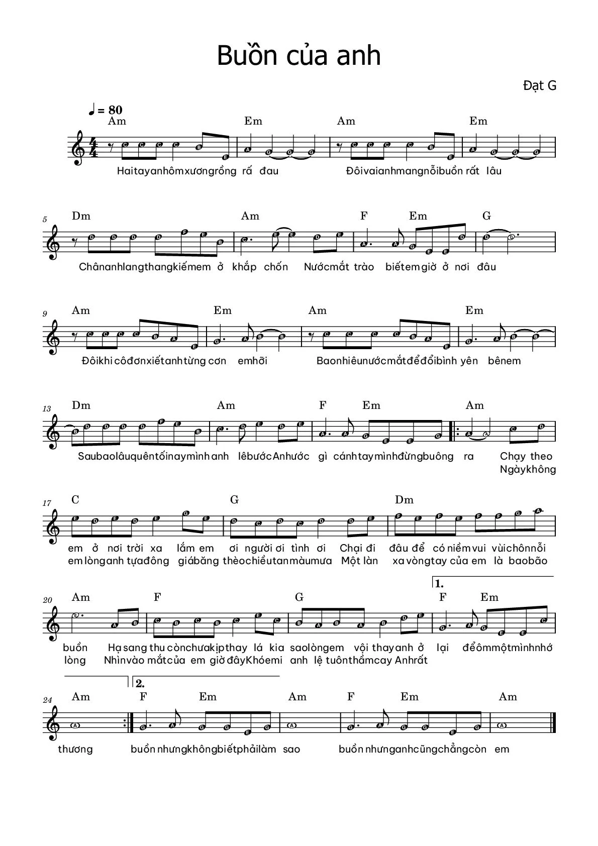 Sheet Nhạc Buồn Của Anh