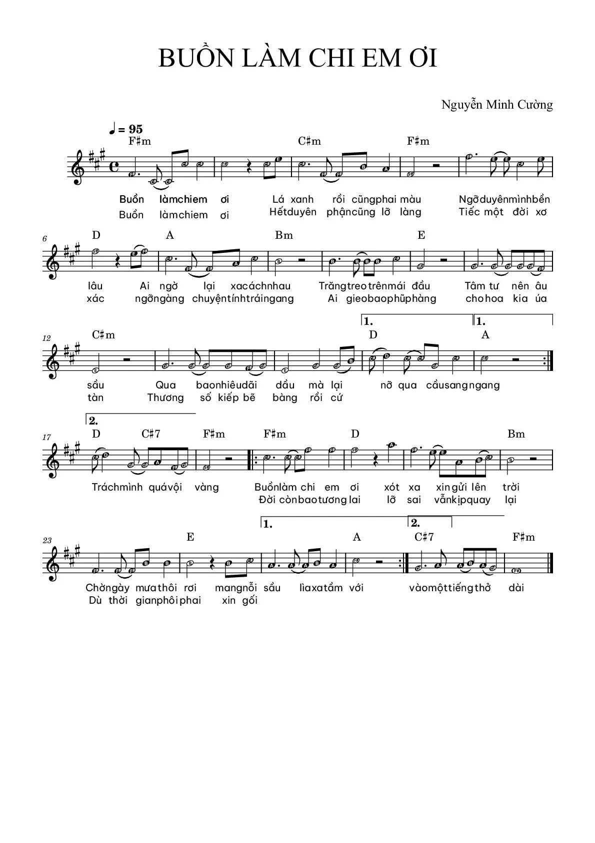 Sheet Nhạc Buồn Làm Chi Em Ơi