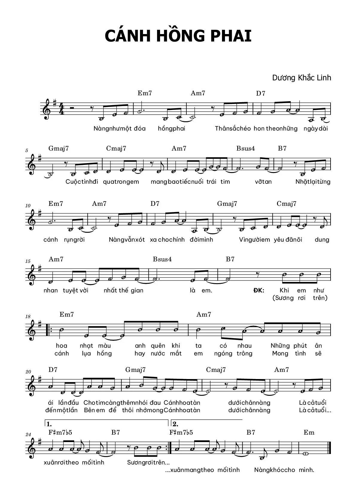 Sheet Nhạc Cánh Hồng Phai