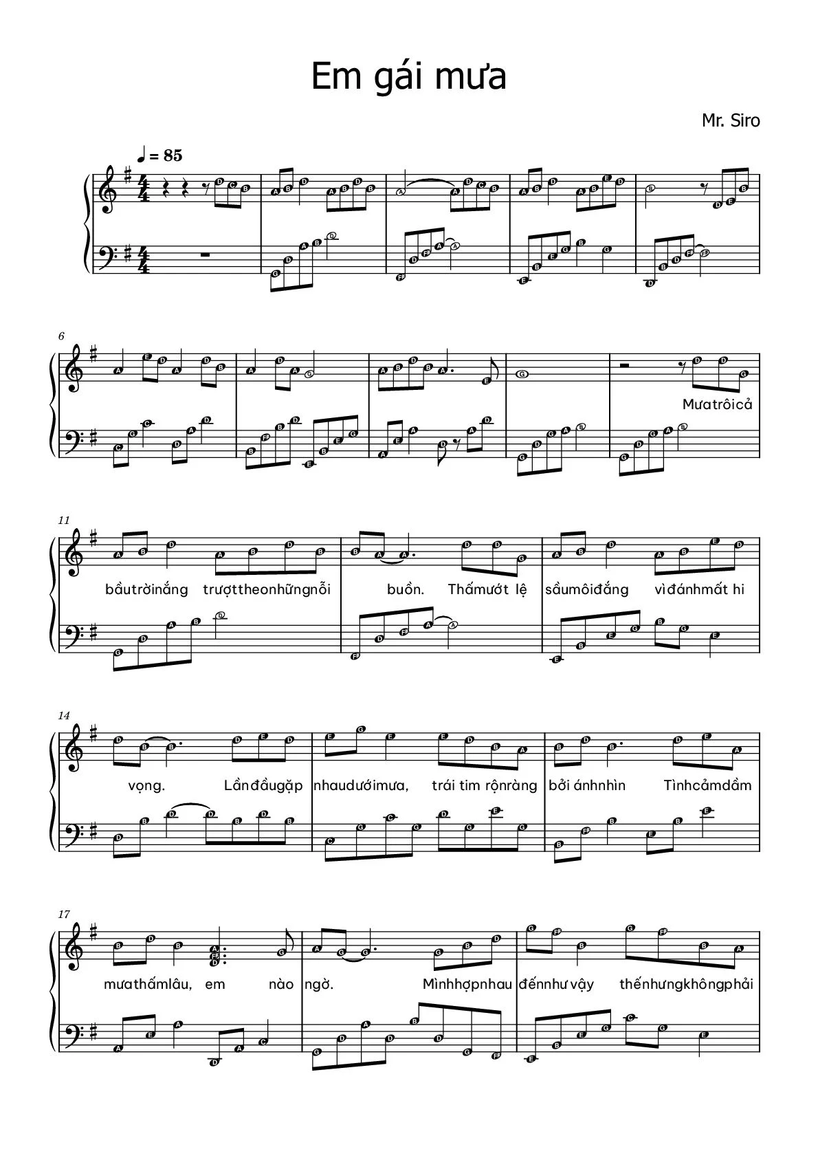 Sheet Nhạc Em Gái Mưa