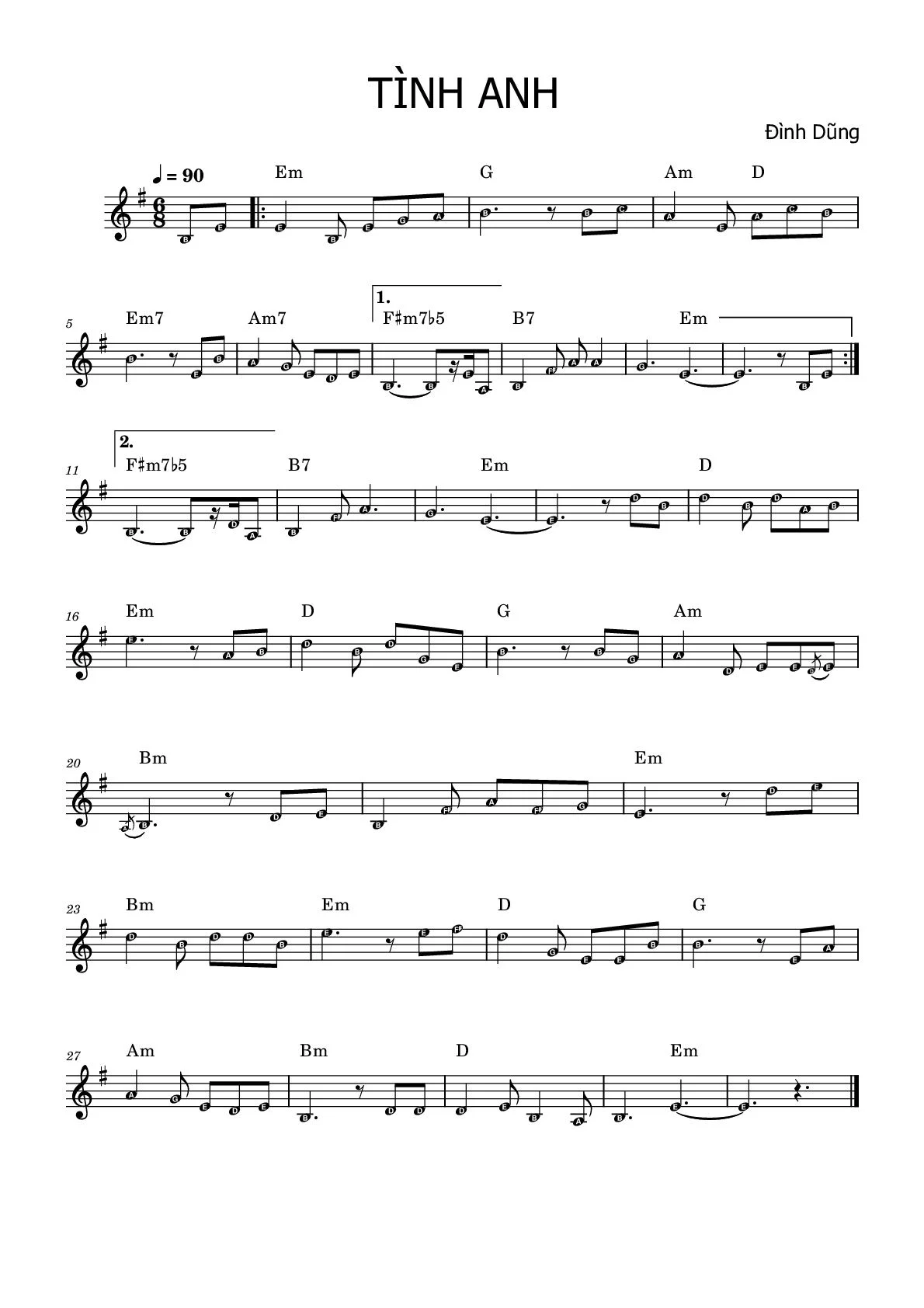 Sheet Nhạc Tình Anh