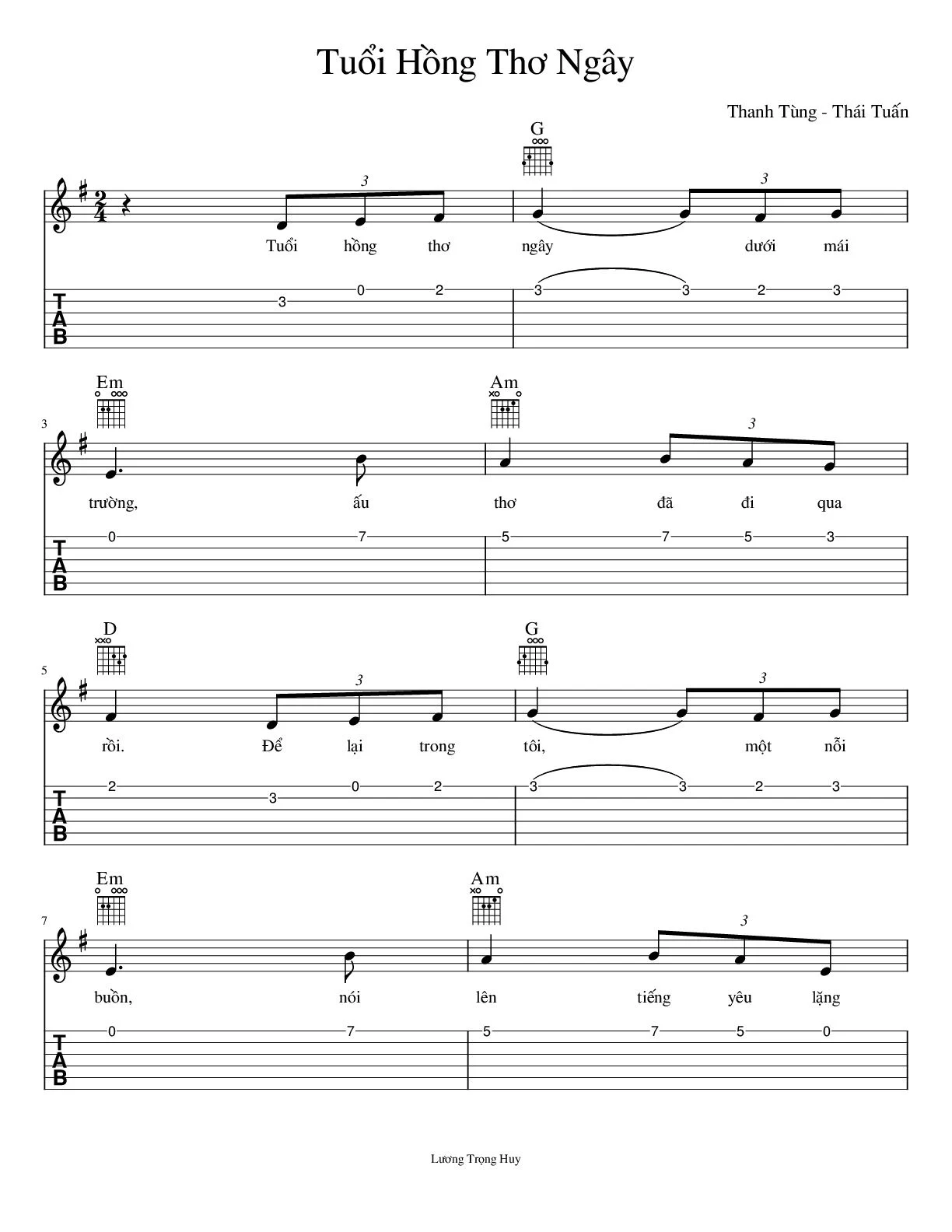 Sheet Nhạc Tuổi Hồng Thơ Ngây