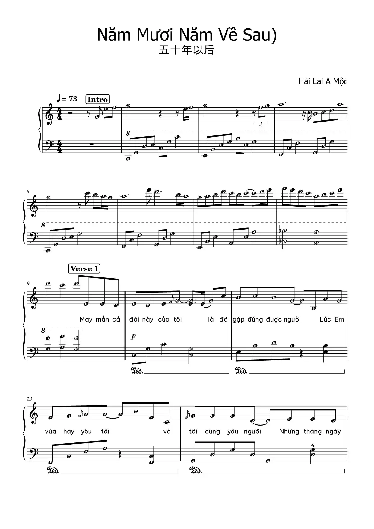 Sheet Nhạc 50 Năm Về Sau