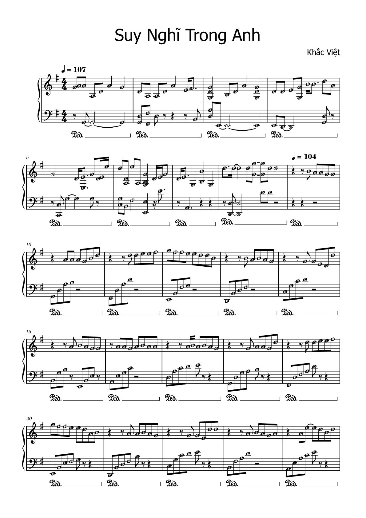 Sheet Nhạc Suy Nghĩ Trong Anh